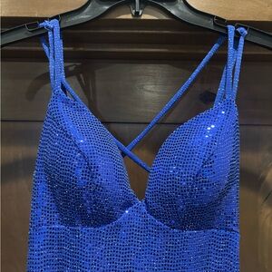 B Darlin Royal Blue Sequin Cami Dress with Strappy Back